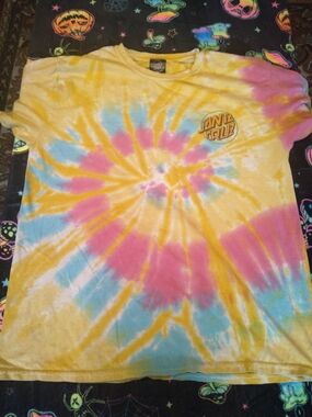 Santa Cruz Skateboards Yellow, Pink & Blue Tie-Dye Tee - Screaming Hand
